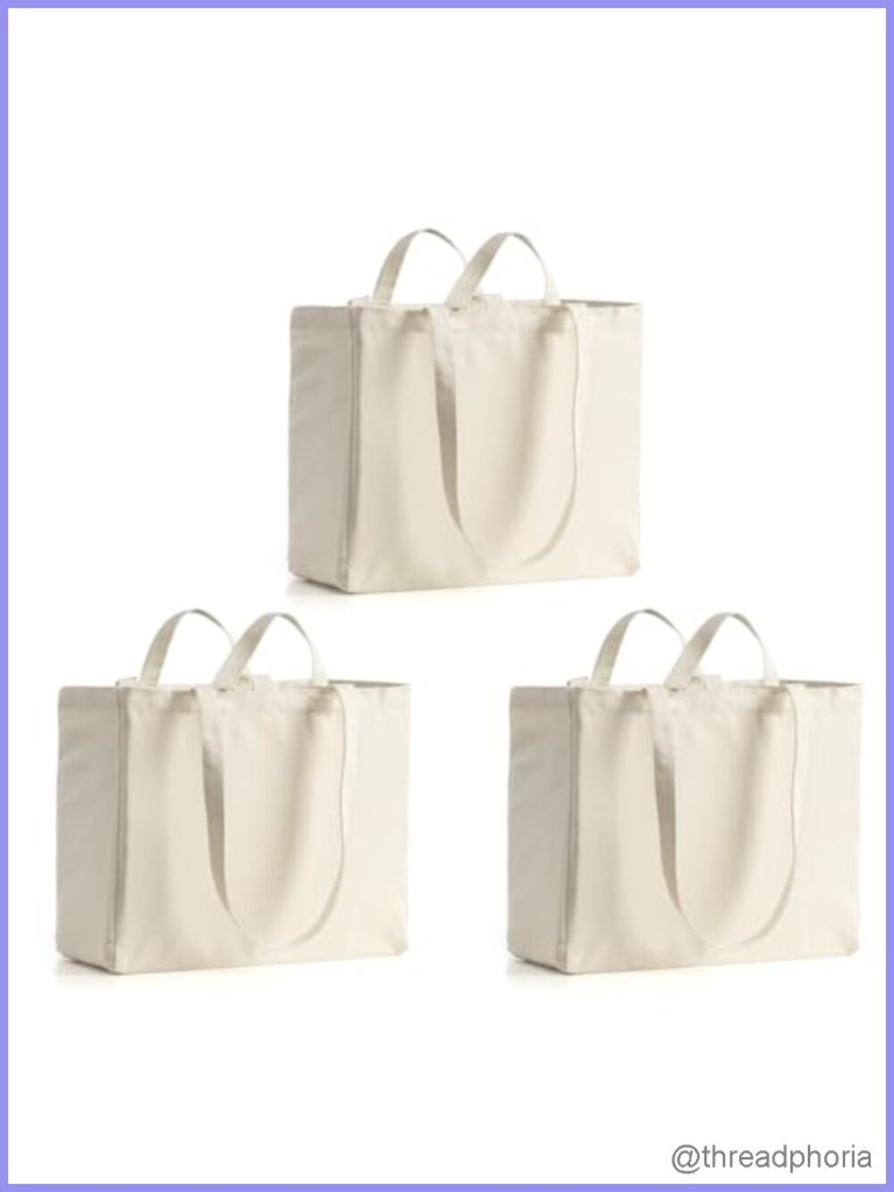 3 Pack 12oz Canvas Reusable Grocery Bags Heavy Duty Tote with Long Shoulder